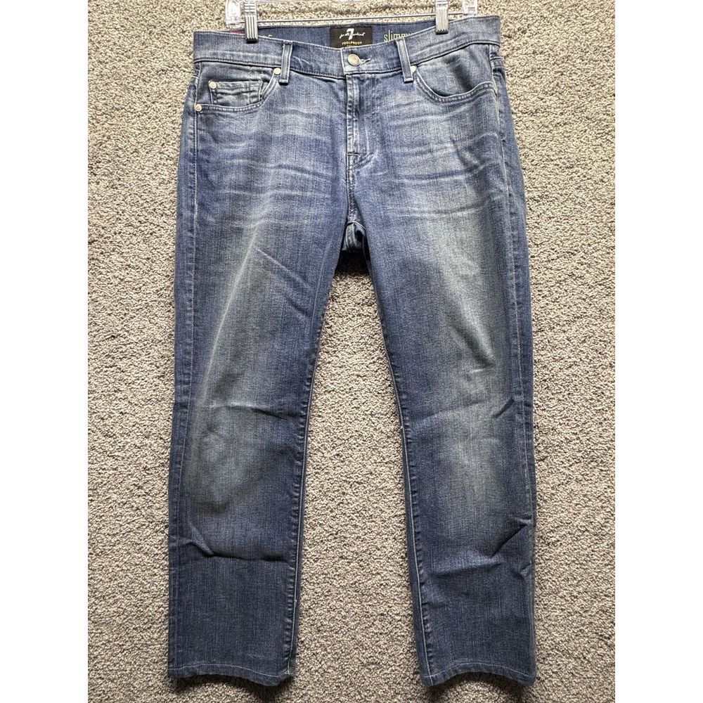 7‎ For All Mankind Jeans Mens 32 x 29 Slimmy Foolproof Denim Medium Wash Stitch